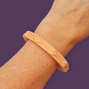 Vintage Light Peach Carved Lucite Bangle Bracelet
